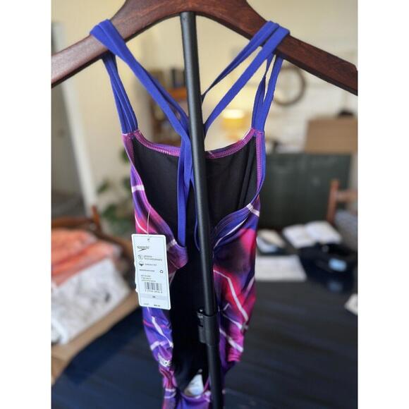 Women's Speedo Eco Endurance UPF 50+ Cheeky Fit Late Nite Neon One Piece Size 26 - Picture 4 of 5